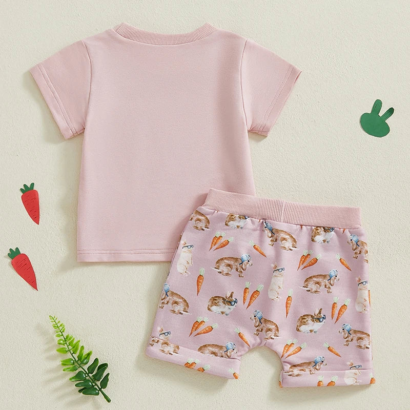 Baby Toddler Boys Girls 2Pcs Easter Outfit Bunny Rabbit Short Sleeve Shirt Spring Cute Clothes Shorts Set