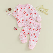 Load image into Gallery viewer, Toddler Baby Girl 2Pcs Christmas Clothes Set Santa Candy Cane Print Long Sleeve Crewneck Pullover Top Long Pants
