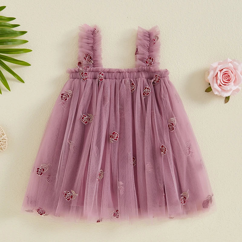 Baby Toddler Girls Princess Dress Sleeveless Flower Embroidery A-line Tulle Tank Top Dresses Clothes