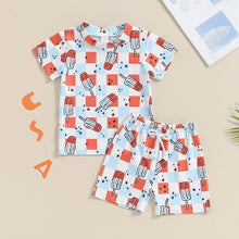 Load image into Gallery viewer, Baby Toddler Boys 2Pcs 4th of July Clothes Set Plaid Checker Popsicle Print Short Sleeve Top with Elastic Waist Shorts Outfit
