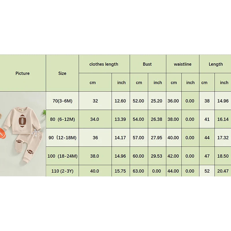 Baby Toddler Boys Girls 2Pcs Football Print Long Sleeve Round Neck Top Drawstring Pockets Long Pants Outfit Set