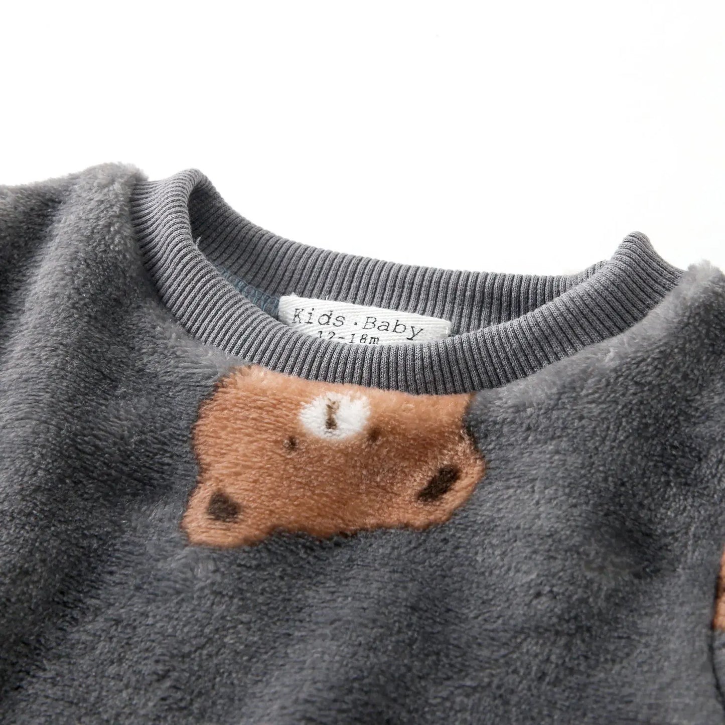 Baby Toddler Boy Girl 2Pcs Winter Clothes Set Thick Warm Pullover Top Pant Suit Bear Print Fleece Two Piece Jogger Set Outfit