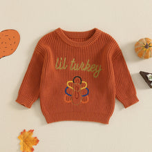 Load image into Gallery viewer, Baby Toddler Boys Girls Wild Turkey Thanksgiving Sweater Casual Letter Turkey Embroidery Warm Knitted Long Sleeve Pullover Knitwear Top
