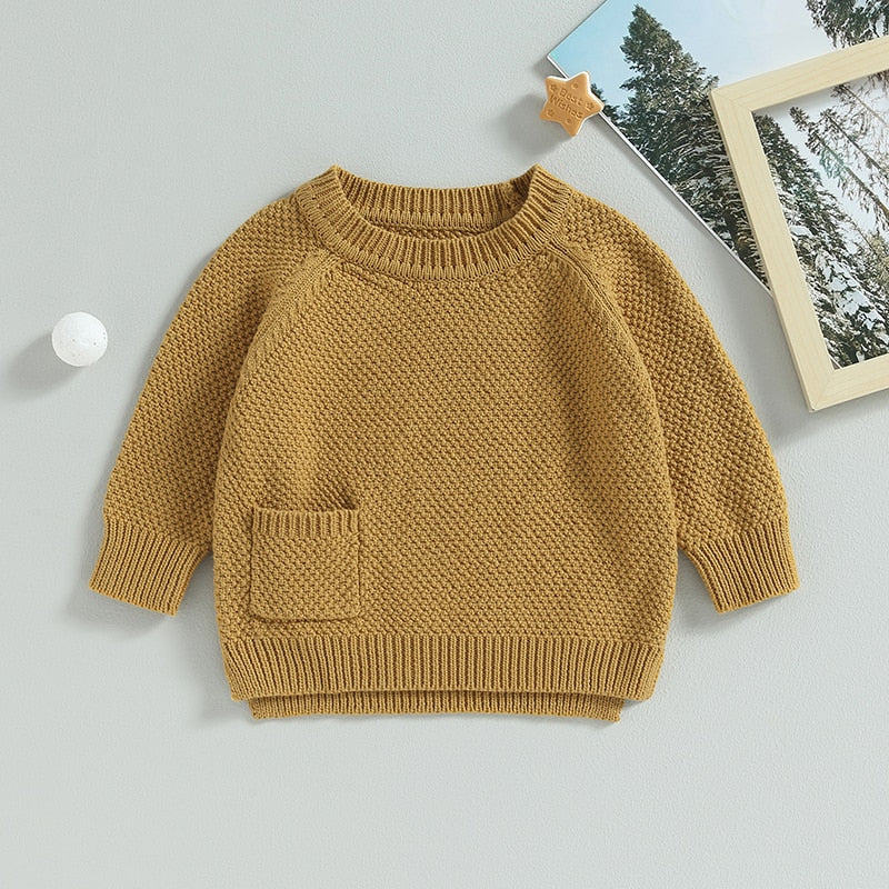 Baby Boy Girl Knitted Sweater Warm Long Sleeve Pullover with Pocket Autumn Knitwear