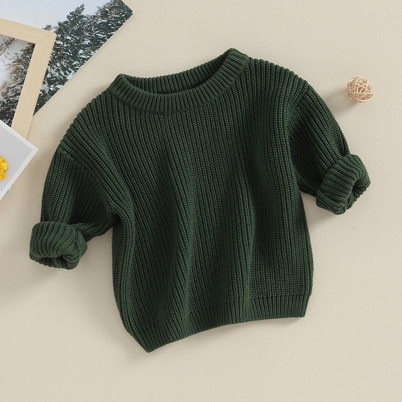 Baby Toddler Kids Girl Boy Knit Sweater Round Neck Long Sleeve Pullover Top Fall Winter Knitwear