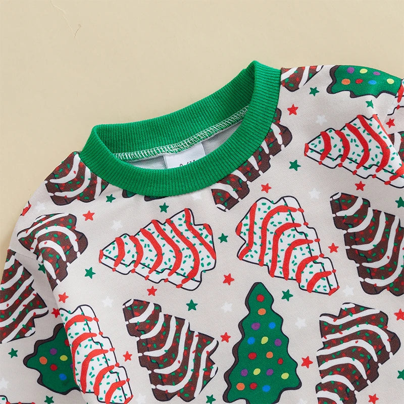 Baby Toddler Boys Girls 2Pcs Outfit Christmas Tree Print Long Sleeve Crewneck Top and Elastic Pants Jogger Set