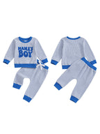 Baby Toddler Boys 2Pcs Fall Striped Outfit Letter Embroidery Long Sleeve Top and Elastic Pants Jogger Set