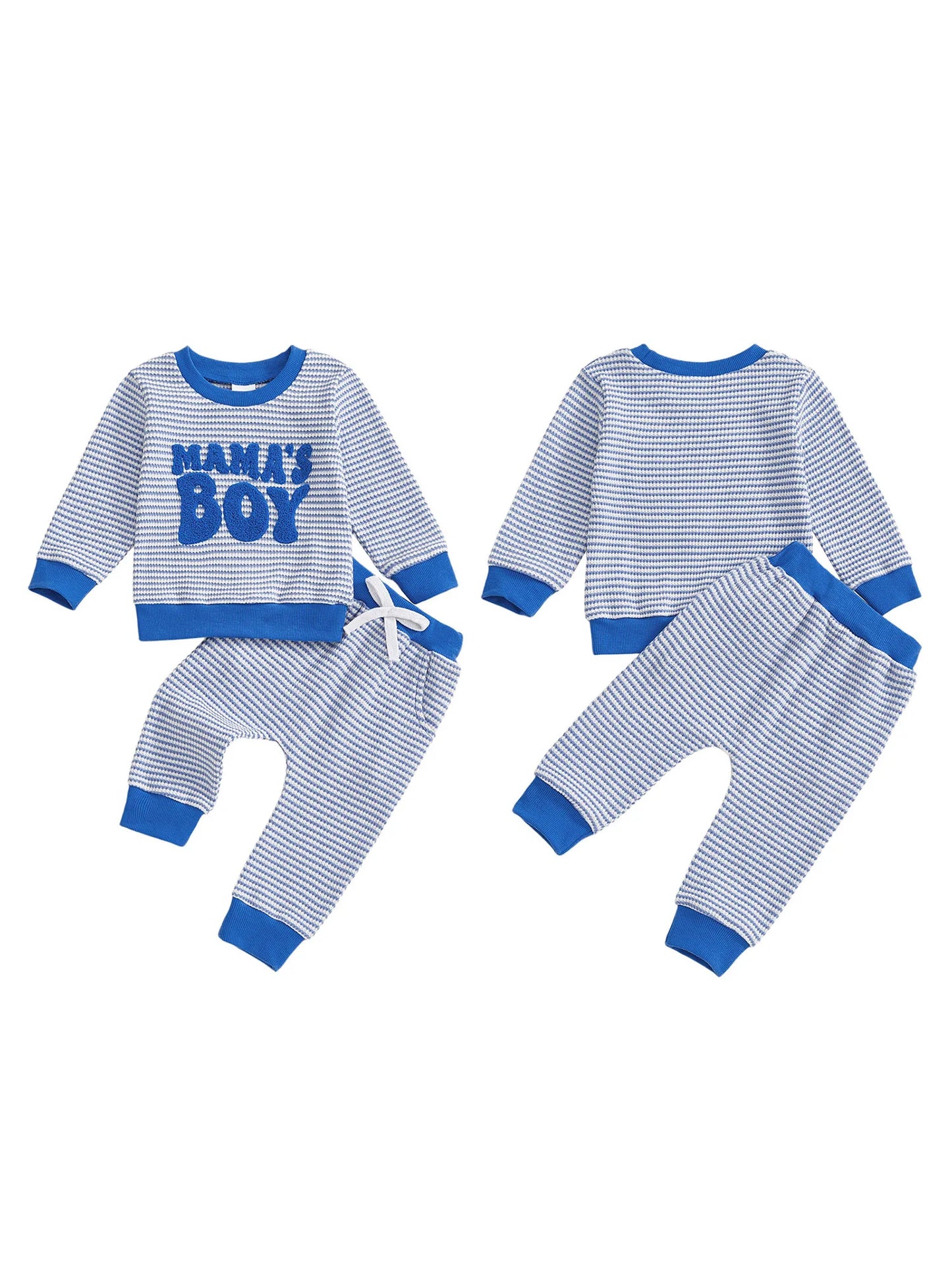 Baby Toddler Boys 2Pcs Fall Striped Outfit Letter Embroidery Long Sleeve Top and Elastic Pants Jogger Set