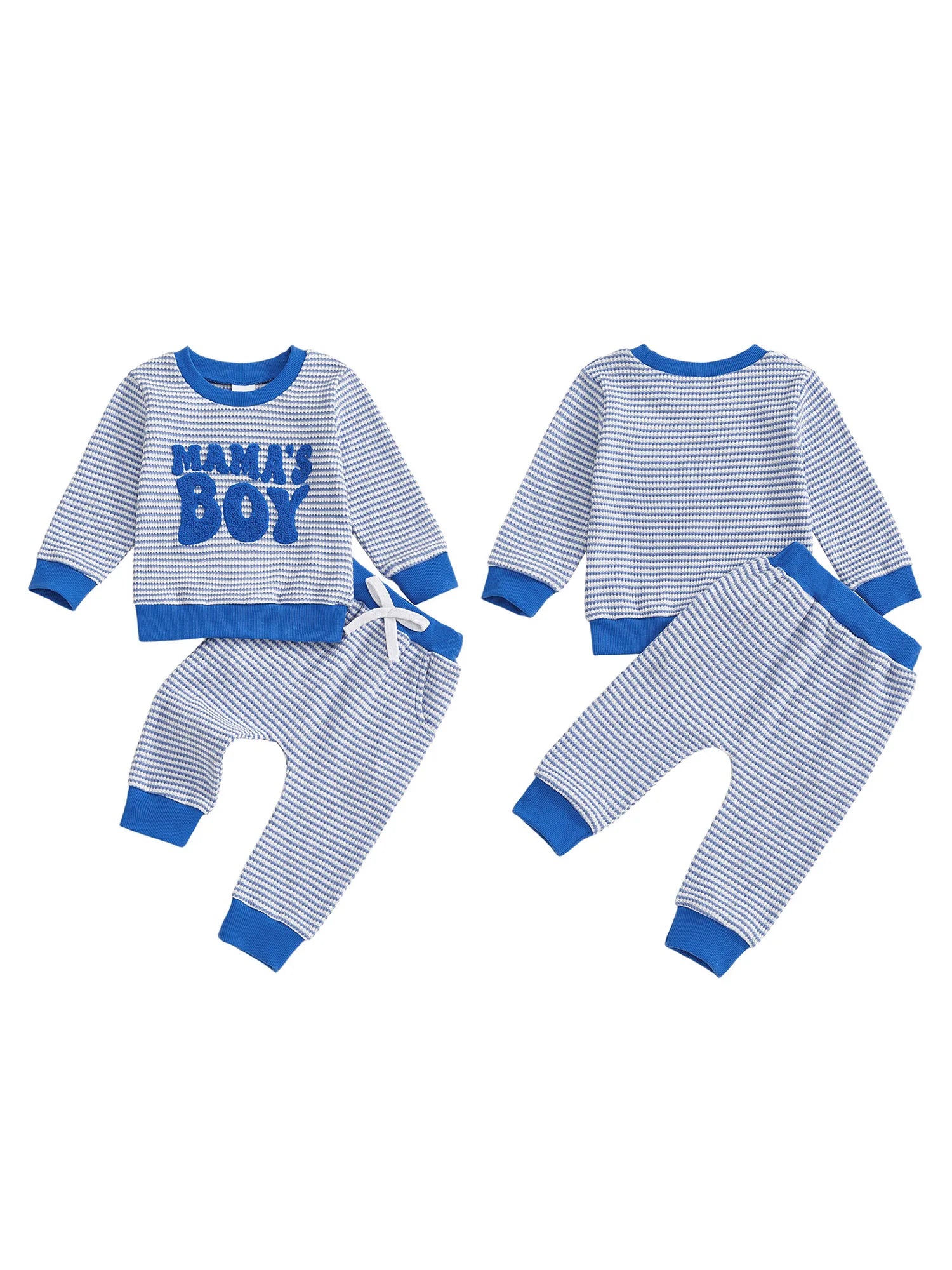 Baby Toddler Boys 2Pcs Fall Striped Outfit Letter Embroidery Long Sleeve Top and Elastic Pants Jogger Set