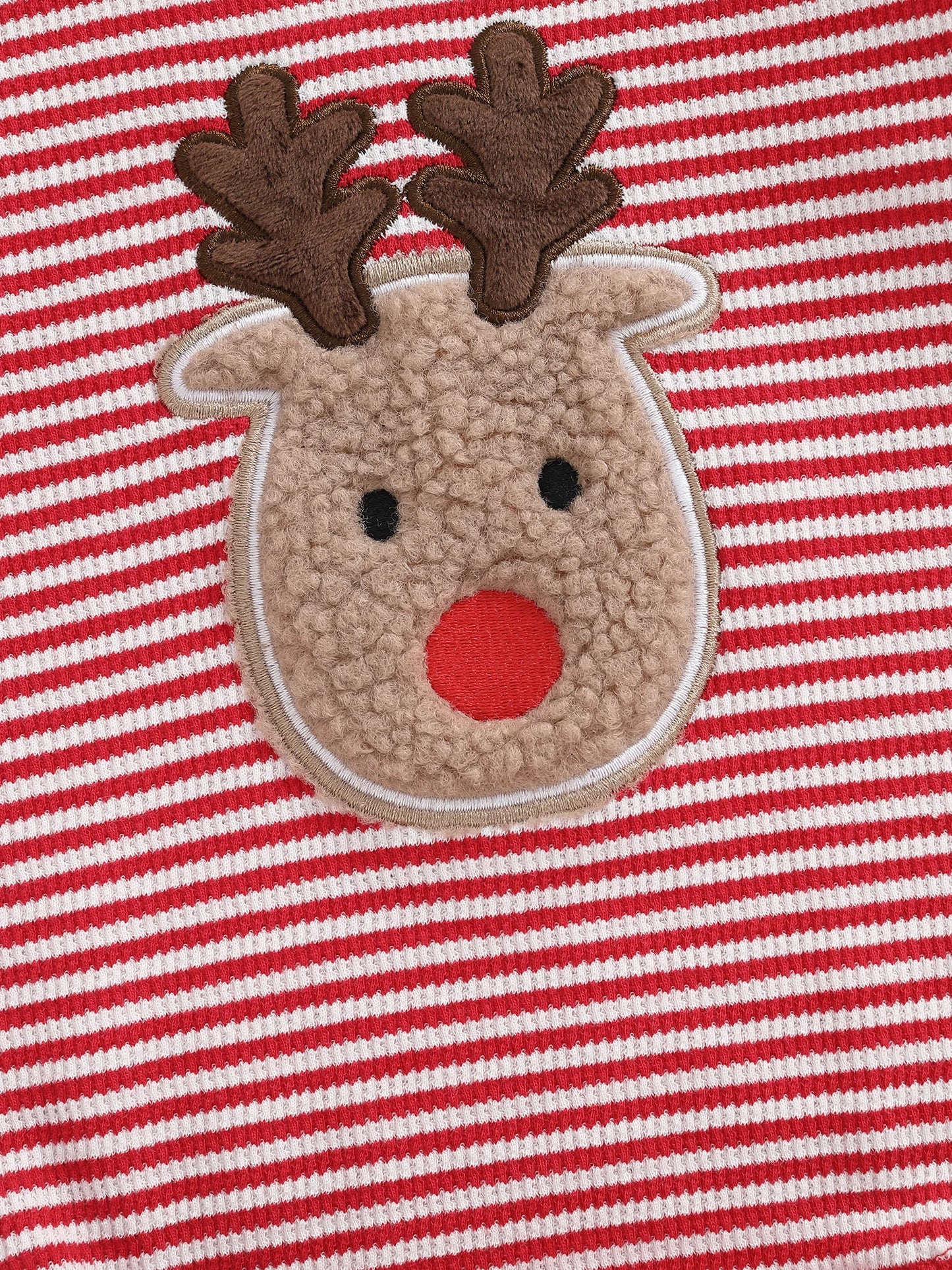 Baby Boys Girls Striped Romper Fashionable Christmas Reindeer Embroidery Round Neck Long Sleeve Jumpsuit