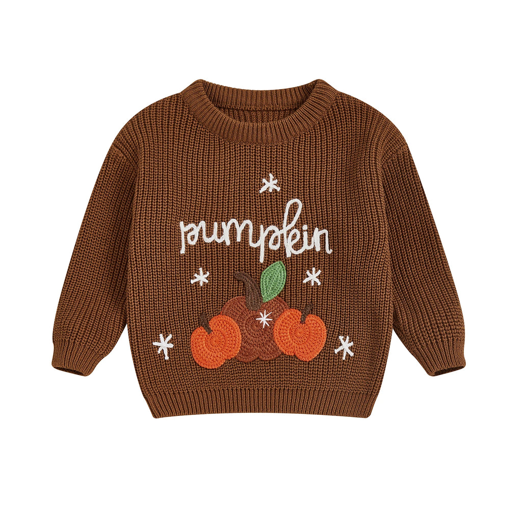 Baby Toddler Kids Boys Girls Halloween Fall Sweater Long Sleeve Round Neck Pumpkin/ Pumpkin Season Truck/Ghost Embroidery Knit Top