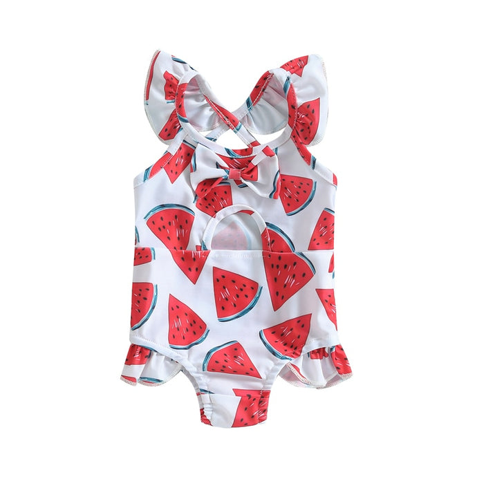 Toddler Baby Girl Summer Swimsuit Cute Sleeveless Watermelon Print Ruffle Bathing Suit