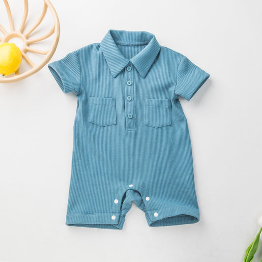 Baby boy Waffle Short Sleeve Romper