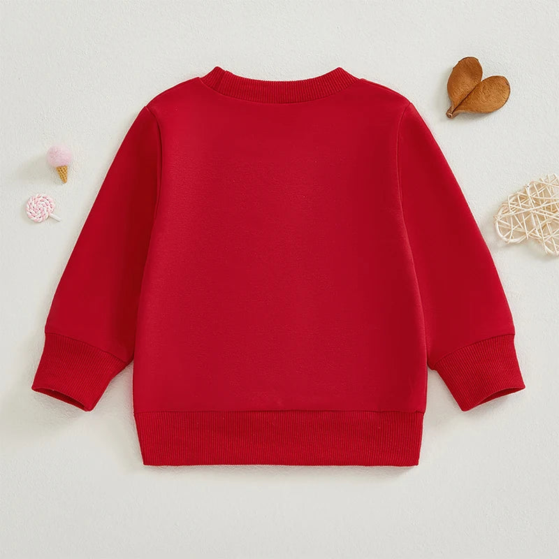 Baby Toddler Girls Boys Love You The Most Valentine's Day Letter Embroidery Long Sleeve Pullover Casual Top Valentines