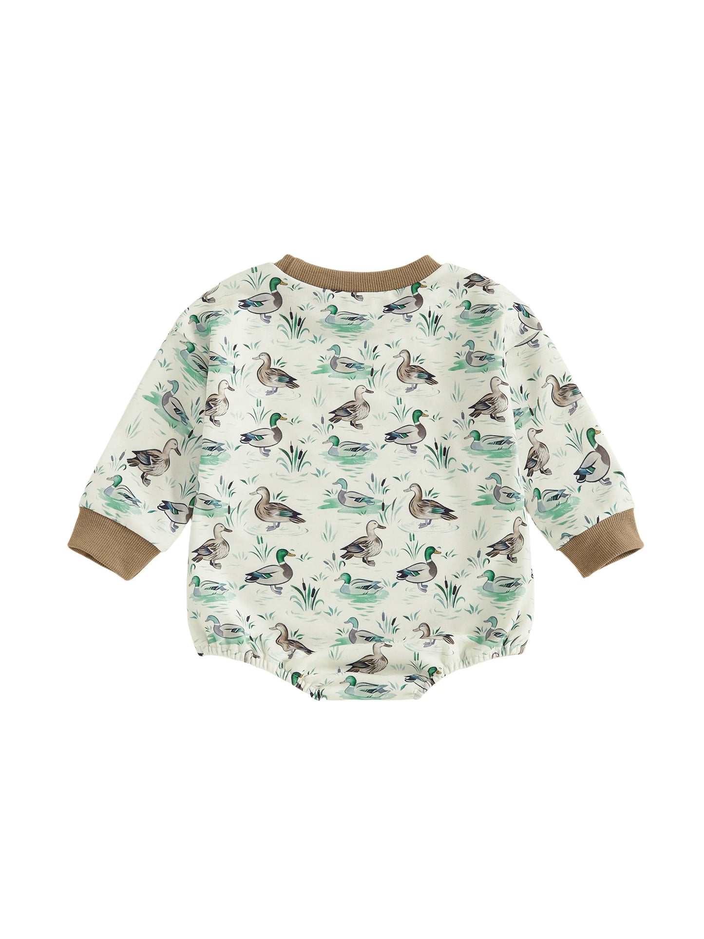 Baby Girls Boys Fall Romper Duck Print Long Sleeve Round Neck Bubble Jumpsuit
