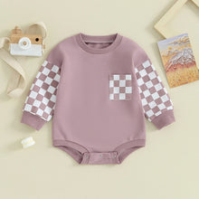 Load image into Gallery viewer, Baby Toddler Boy Girl Crewneck Plaid Checker Contrast Color Bubble Rompers Long Sleeve Jumpsuit
