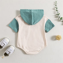 Load image into Gallery viewer, Infant Baby Boys Girls Summer Jumpsuit Short Sleeve Color Block Chest Pocket Hooded Bodysuit Bubble Romper

