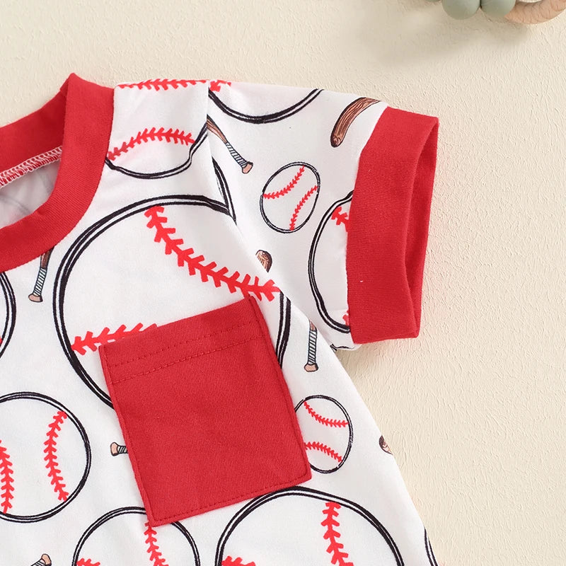 Baby Toddler Boys 2Pcs Baseball Print Short Sleeve Top with Elastic Waist Shorts Summer Outfit Set