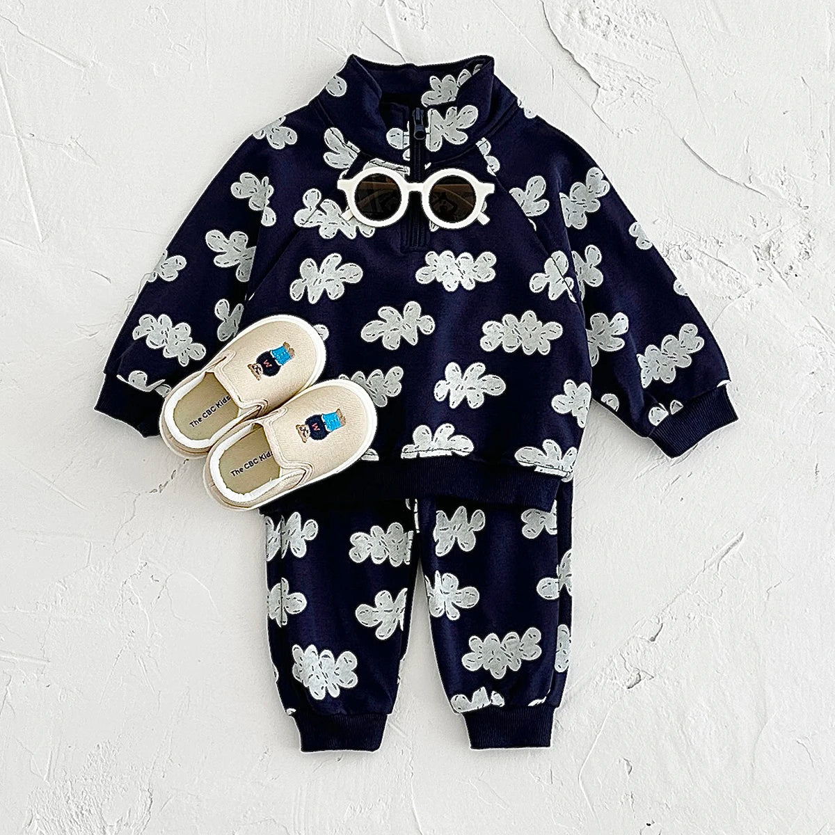 Baby Toddler Boys Girls 2Pcs Jogger Set Girl Quarter Zip Cloud Print Long Sleeve Top +Pants Outfit