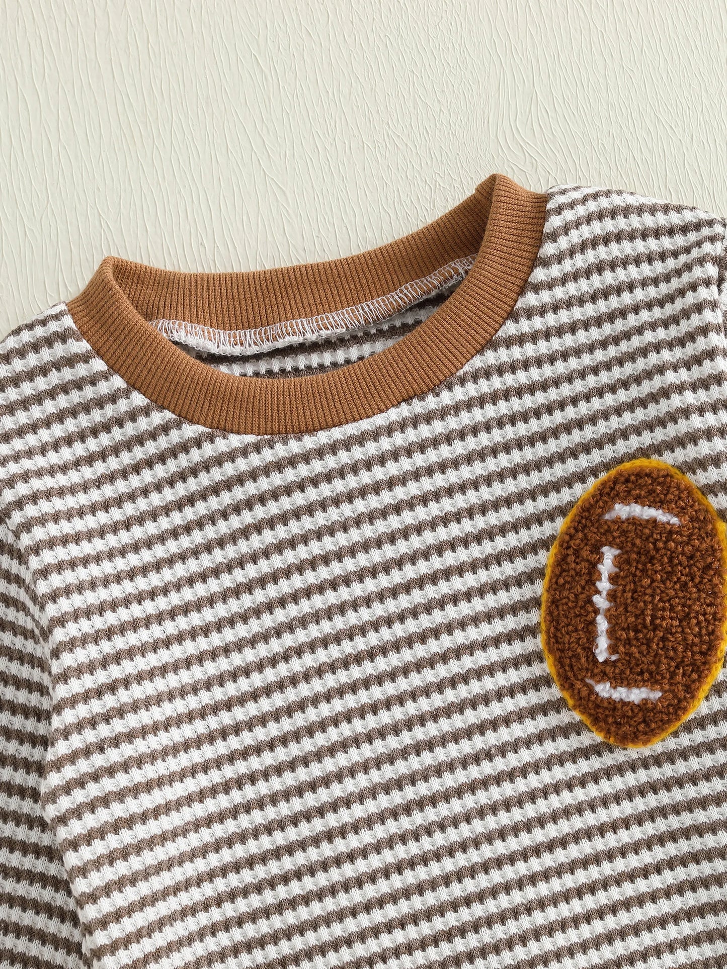 Baby Toddler Boys 2Pcs Autumn Long Sleeve O Neck Football Embroidery Top Striped Pants Jogger Set