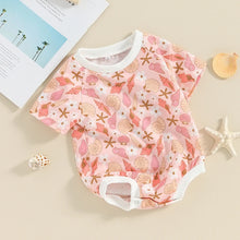 Load image into Gallery viewer, Baby Girls Casual Romper Pink Short Sleeve Crewneck Seashell Print Jumpsuit Bodysuit
