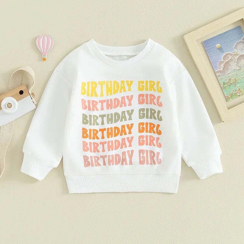 Baby Toddler Boys Girls Birthday Boy Birthday Girl Letters Print Long Sleeve Round Neck Top