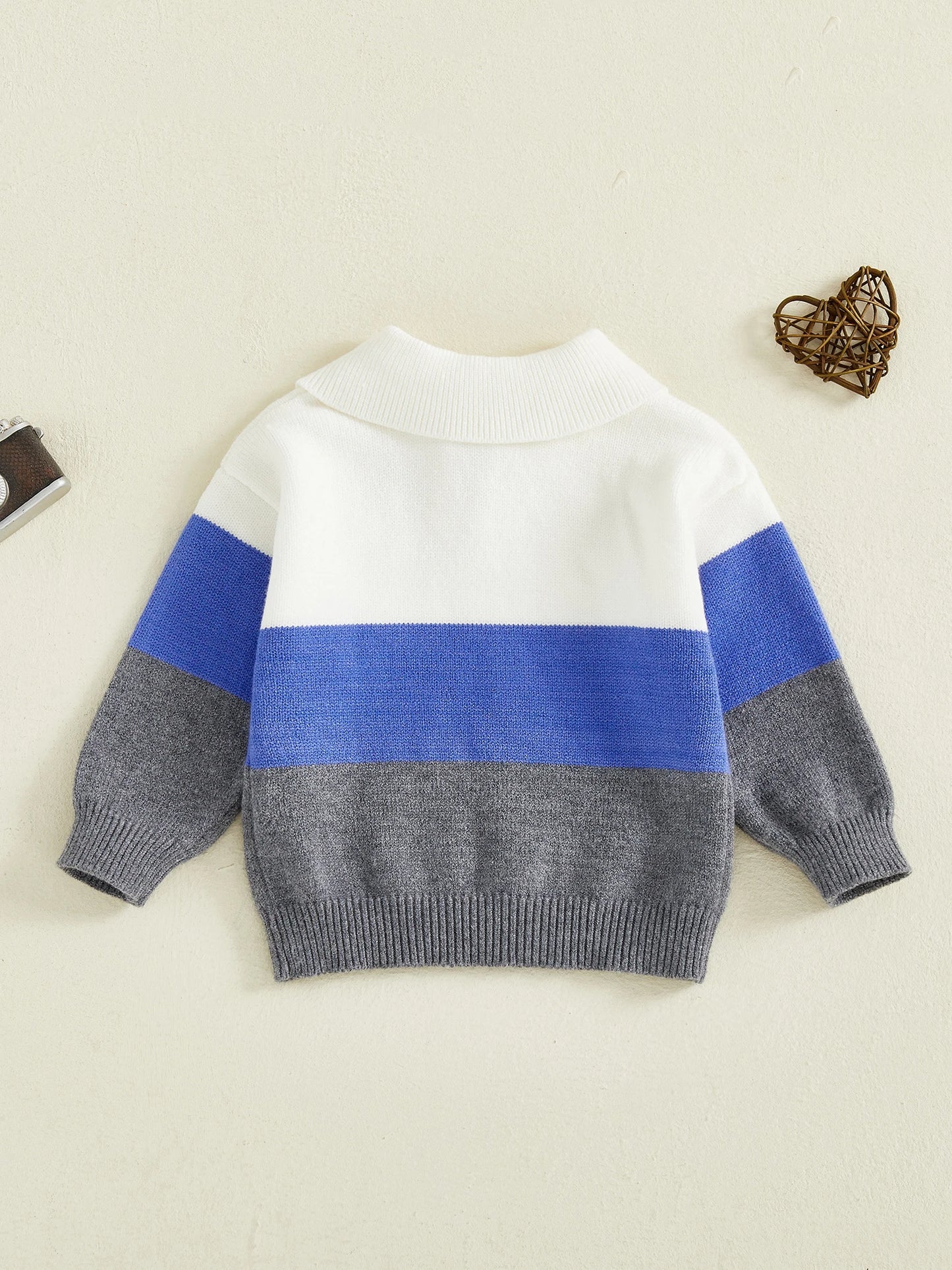 Baby Toddler Boy Sweater Lapel Collar Long Sleeve Patchwork Upper Button Down Pullover Warm Knit Tops
