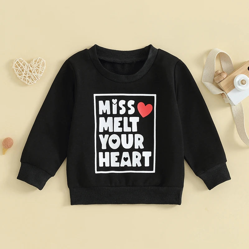 Baby Toddler Girls Valentine's Day Letter Miss Melt / Steal Your HeartPrint Long Sleeve Pullover Top