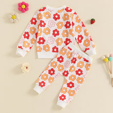 Load image into Gallery viewer, Baby Toddler Kids Girls 2Pcs Fall Outfit Floral Strawberry Flower Print Crew Neck Long Sleeve Top and Long Pants Clothes Set
