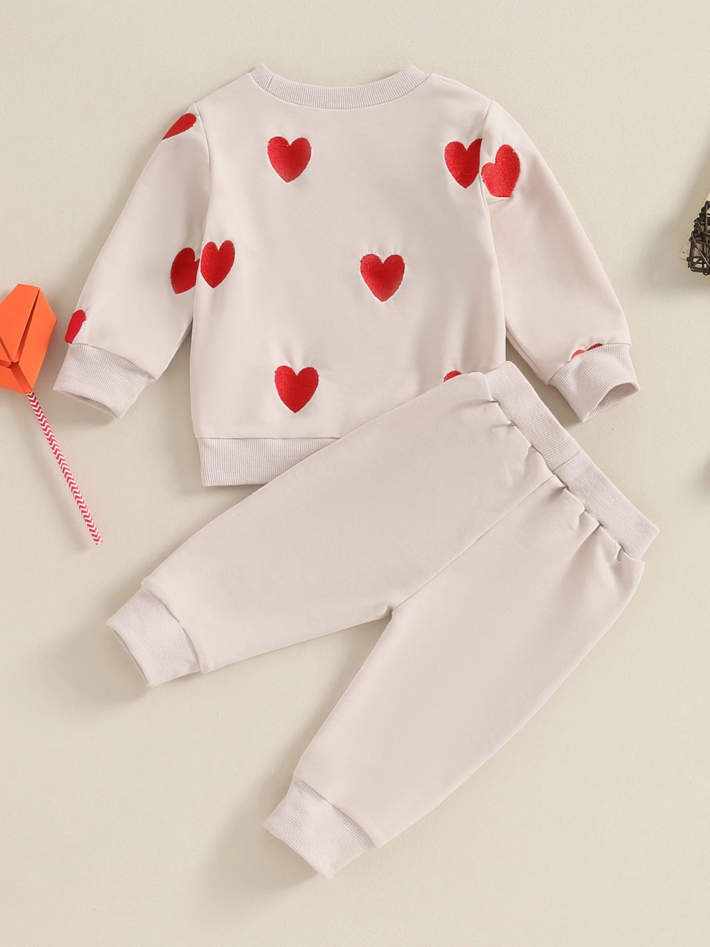 Baby Toddler Kids Girl 2Pcs Valentine's Day Outfits Long Sleeve Pullover Heart Print Top Pants Set Clothes