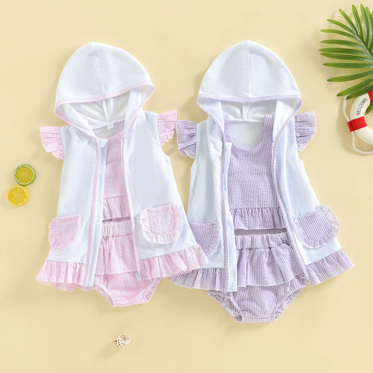 Baby Toddler Girls 3Pcs Swimsuit Sleeveless Halter Top Bikini Bottom Cover-up Set Bathing Suits