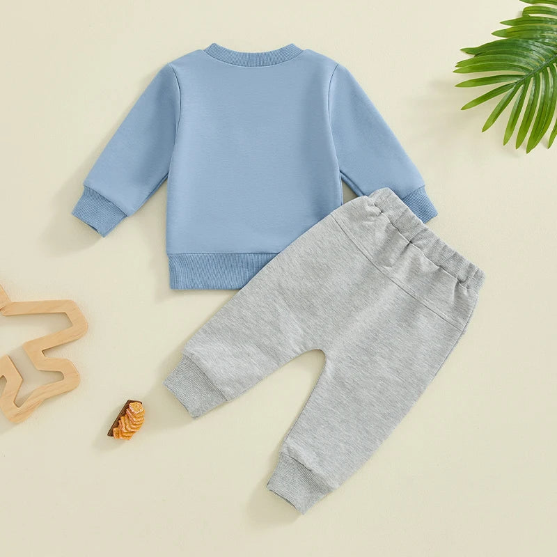 Baby Toddler Boys 2Pcs Fall Clothes Mama's Little Man Letter Print Long Sleeve Top and Elastic Pants Outfit Set