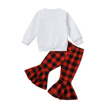 Load image into Gallery viewer, Baby Toddler Girls 2Pcs Merry Christmas Outfit Gnome Letter Embroidery Long SleeveTop Plaid Flare Pants Set
