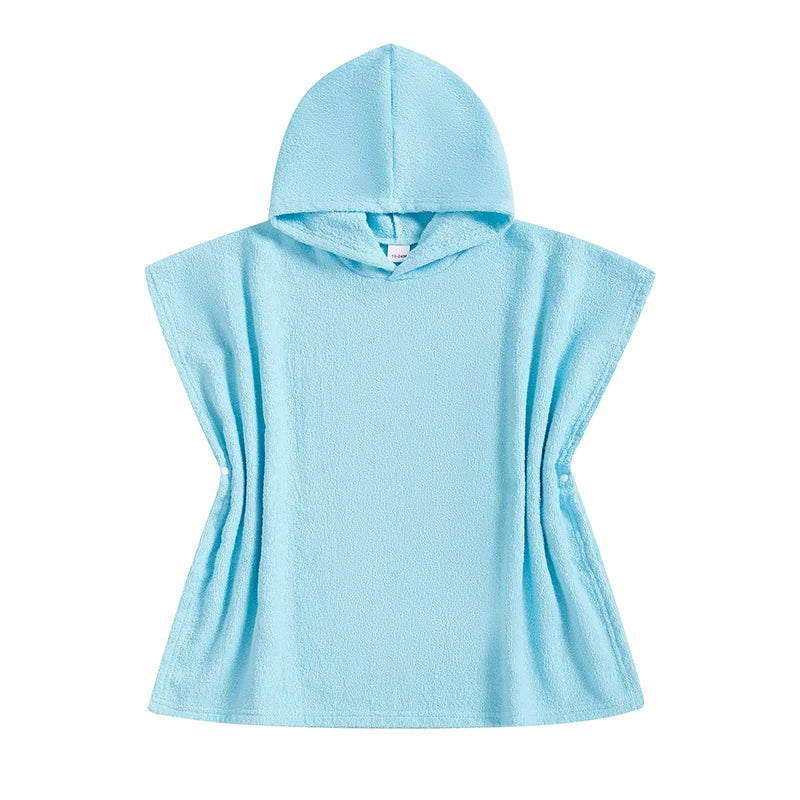 Toddler Kids Boys Girls Hooded Beach Swim Poncho Towels Solid Color Loose Fit Beach Robe Cover-up for Summer