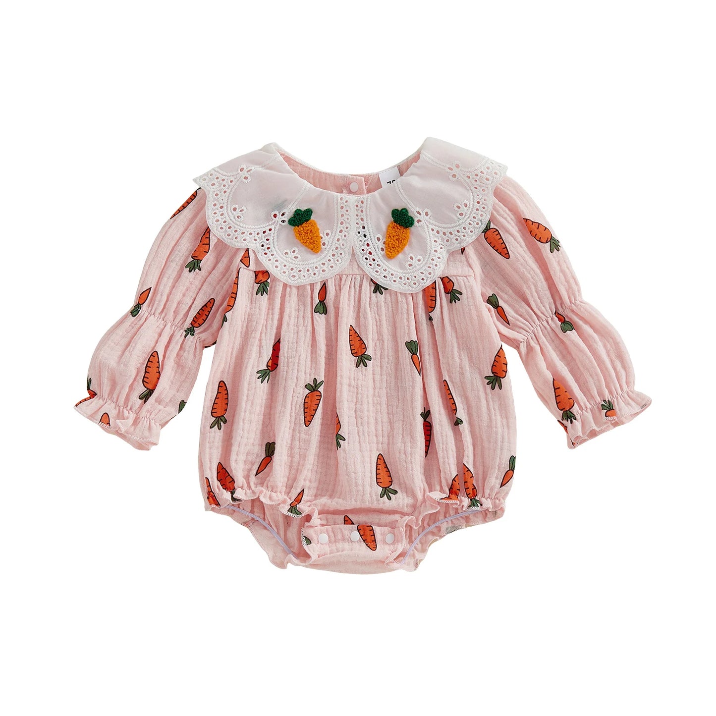 Baby Girl Easter Romper Long Sleeve Doll Collar Carrot Print Bubble Jumpsuit