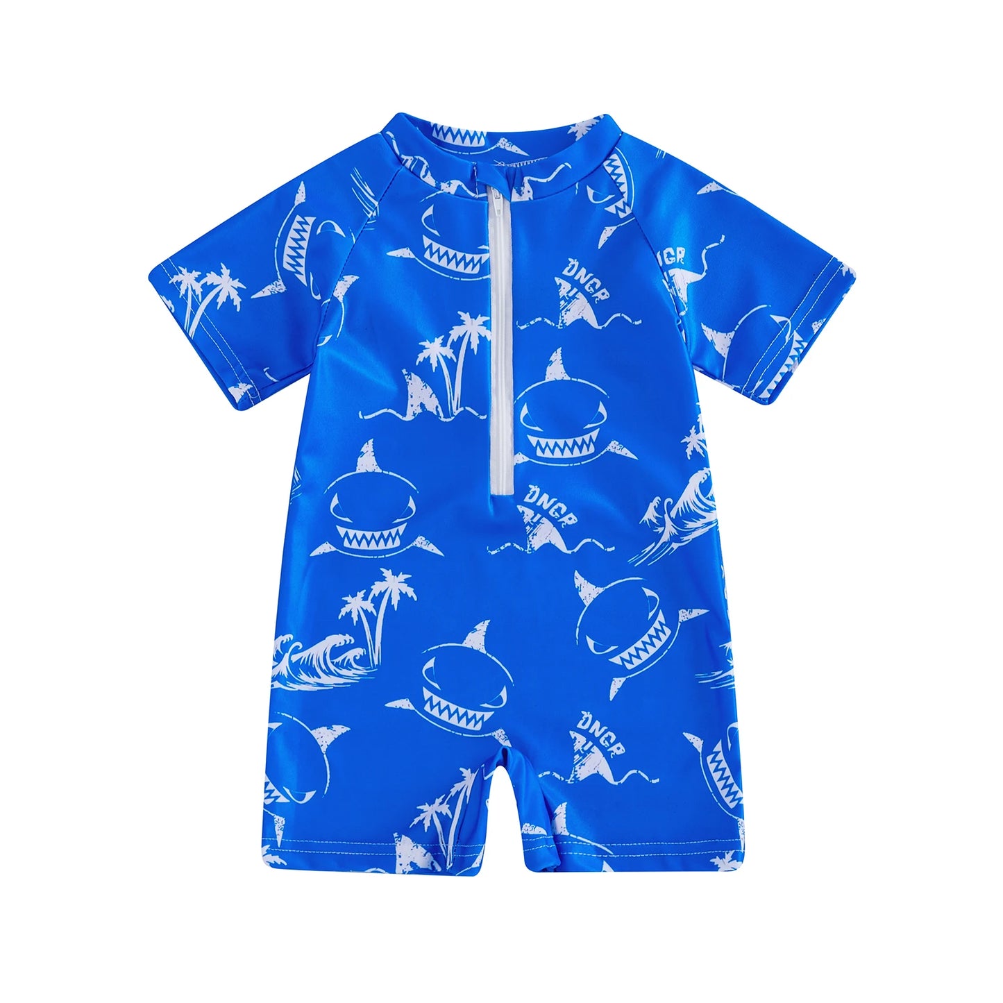 Baby Toddler Boys Rash Guard Swimsuits Cute Shark Animal Printed Short Sleeve Swimwear Romper