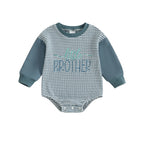 Baby Boys Girls Fall Romper Stripe Letter Little Brother Sister Embroidery Long Sleeve Crew Neck Bubble Jumpsuit