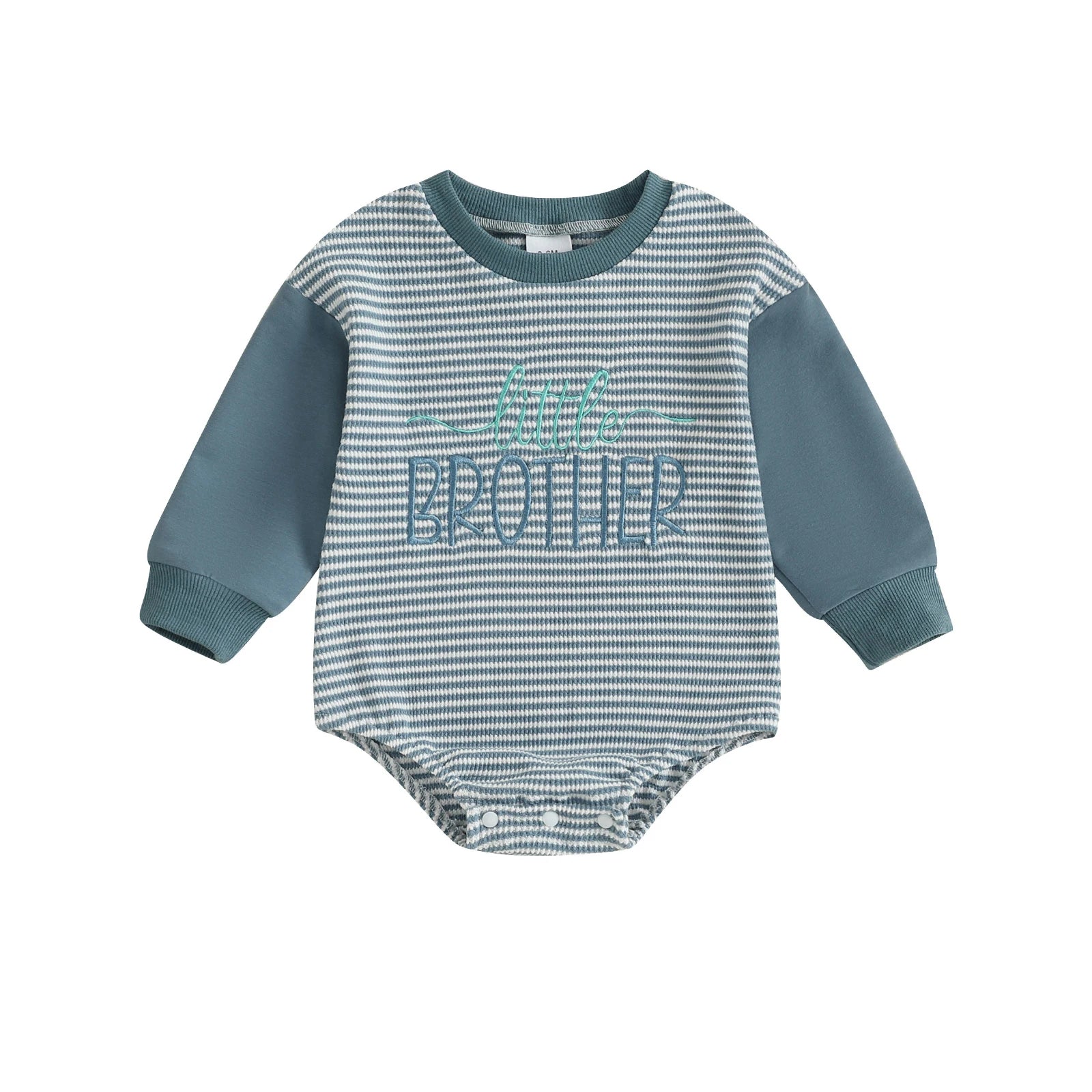 Baby Boys Girls Fall Romper Stripe Letter Little Brother Sister Embroidery Long Sleeve Crew Neck Bubble Jumpsuit