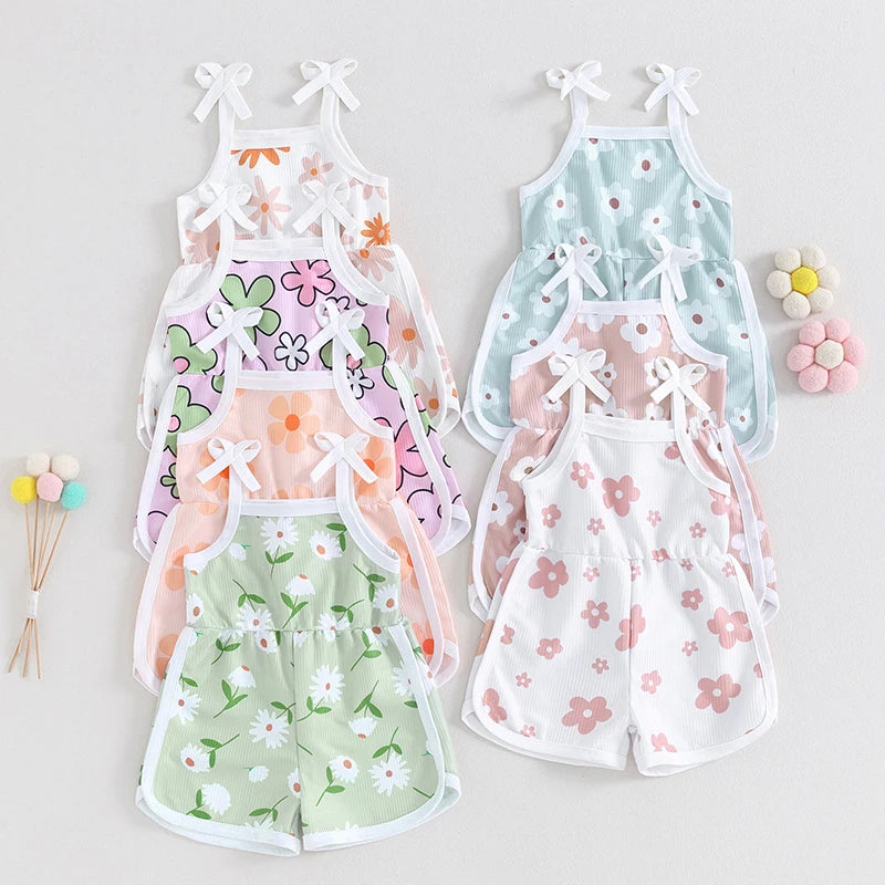 Toddler Baby Girl Romper Sleeveless Tank Top Flower Print Spaghetti Strap Jumpsuit Shorts Summer Clothes