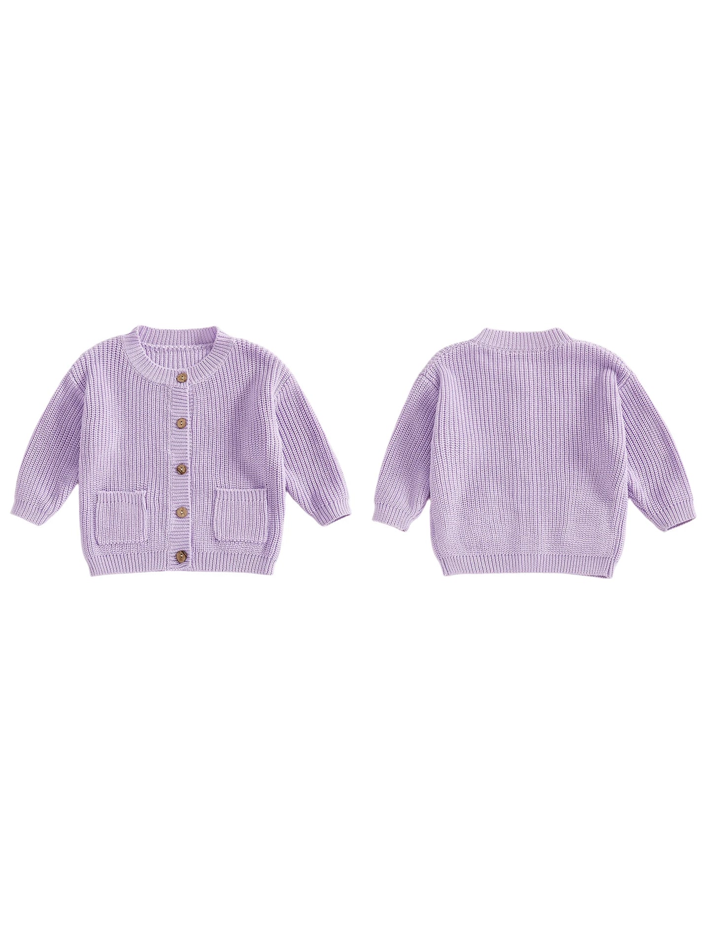Baby Toddler Girls Boys Knit Cardigan Solid Long Sleeve Crew Neck Button-up Sweater with Pockets Casual Fall Clothes Top