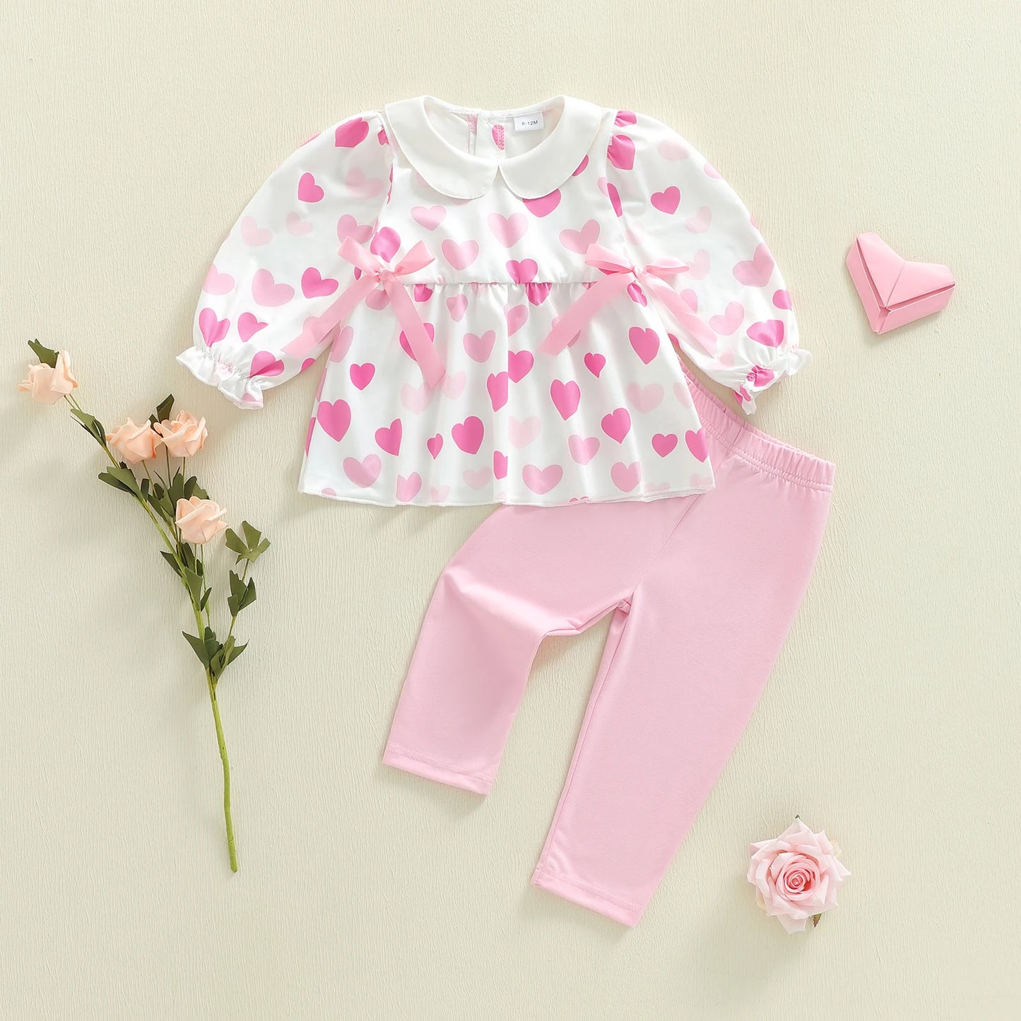 Baby Toddler Girls 2Pcs Pants Set Long Sleeve Heart Print Top with Pants Valentines Day Clothes Outfit