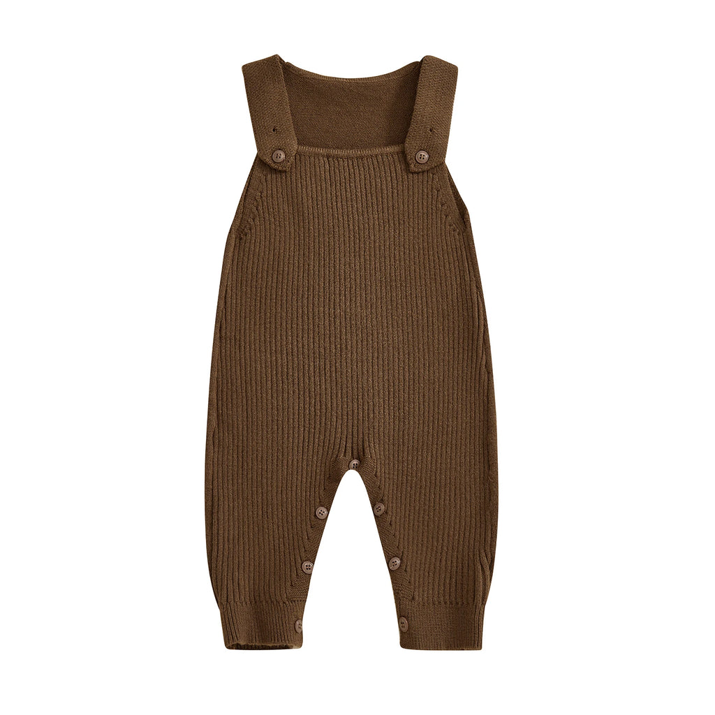 Baby Boys Girls Knit Jumpsuit Sleeveless Square Neck Solid Color Rompers Overalls