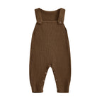 Baby Boys Girls Knit Jumpsuit Sleeveless Square Neck Solid Color Rompers Overalls