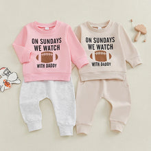 Load image into Gallery viewer, Baby Toddler Boys Girls 2Pcs Fall Outfit On Sundays We Watch Football With Daddy Letter Print Long Sleeve Top Elastic Pants Set
