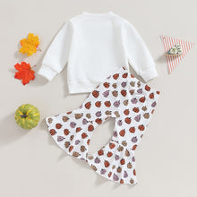 Load image into Gallery viewer, Baby Toddler Girl 2Pcs Thanksgiving Outfits Thankful Print Long Sleeve Top Pumpkin Print Flare Pant
