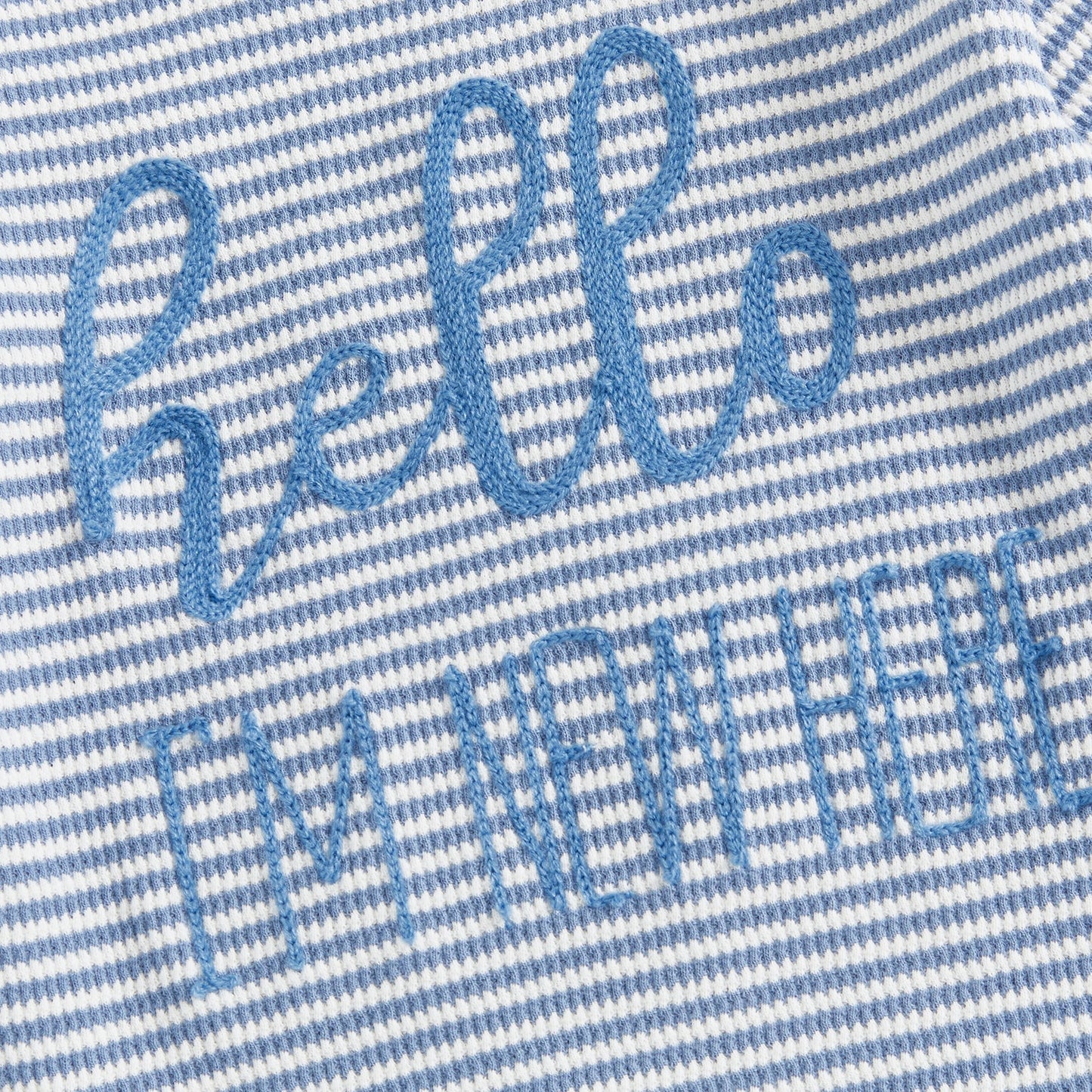 Baby Boy 2Pcs Striped Hello I'm New Here Romper Letters Embroidery Round Neck Long Sleeve Jumpsuit with Hat Set