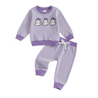Baby Toddler Girls Boys 2Pcs Striped Set Halloween Ghost Embroidery Long Sleeve Pullover Top with Jogger Pants Fall Outfit