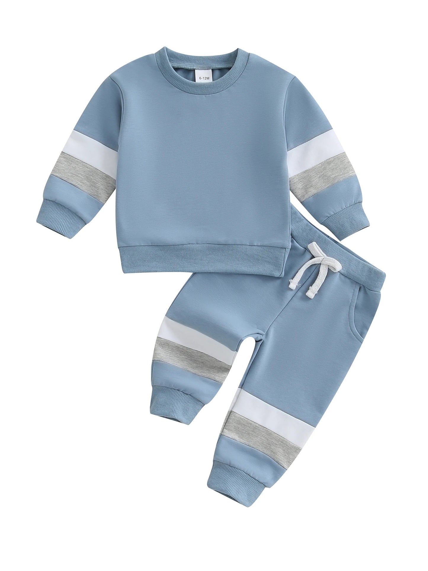 Baby Toddler Boys 2Pcs Casual Clothes Set Color Patchwork Long Sleeve Pullover Top with Elastic Waist Jogger Pants