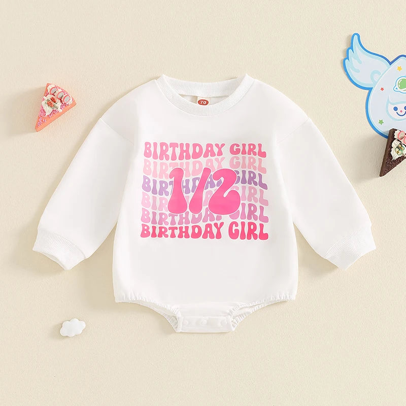 Baby Boys Girls 1/2 Half Birthday Romper Long Sleeve Crew Neck Letters Print Fall Bodysuit