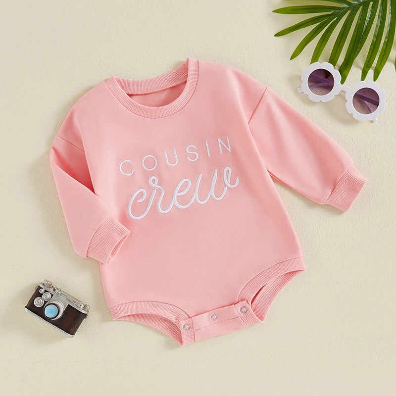 Baby Girl Boy Cousin Crew Romper Letter Embroidery Baby Long Sleeve Jumpsuit Cute Matching Family Clothes